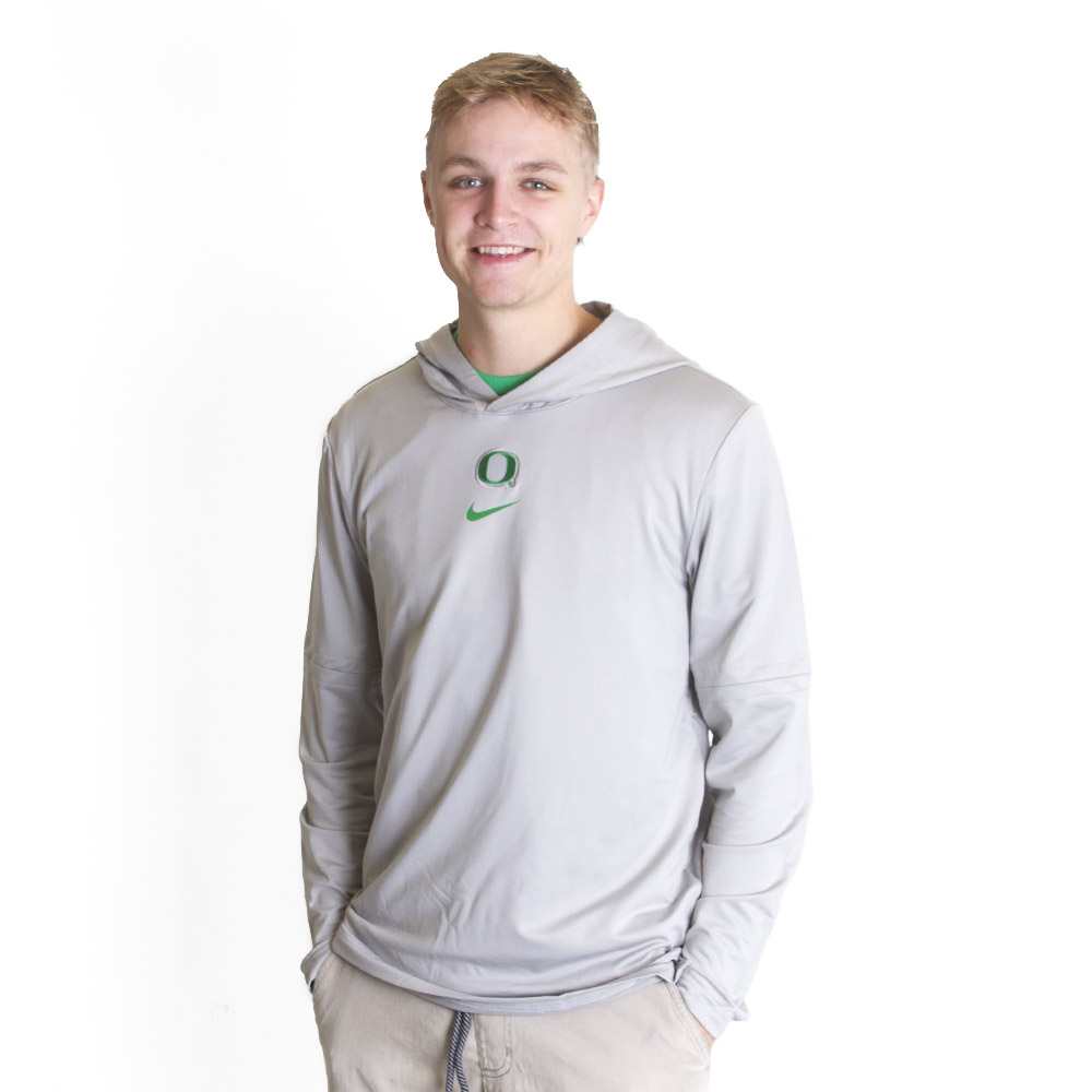 Classic Oregon O, Nike, Grey, Long Sleeve, Performance/Dri-FIT, Men, Football, Team Issue, 2023, Embroidered Twill, Hooded, T-Shirt, 727494